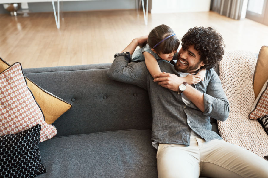 Family on a couch.