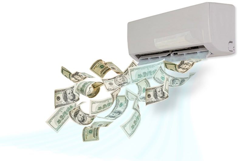 Money blowing out of duct.